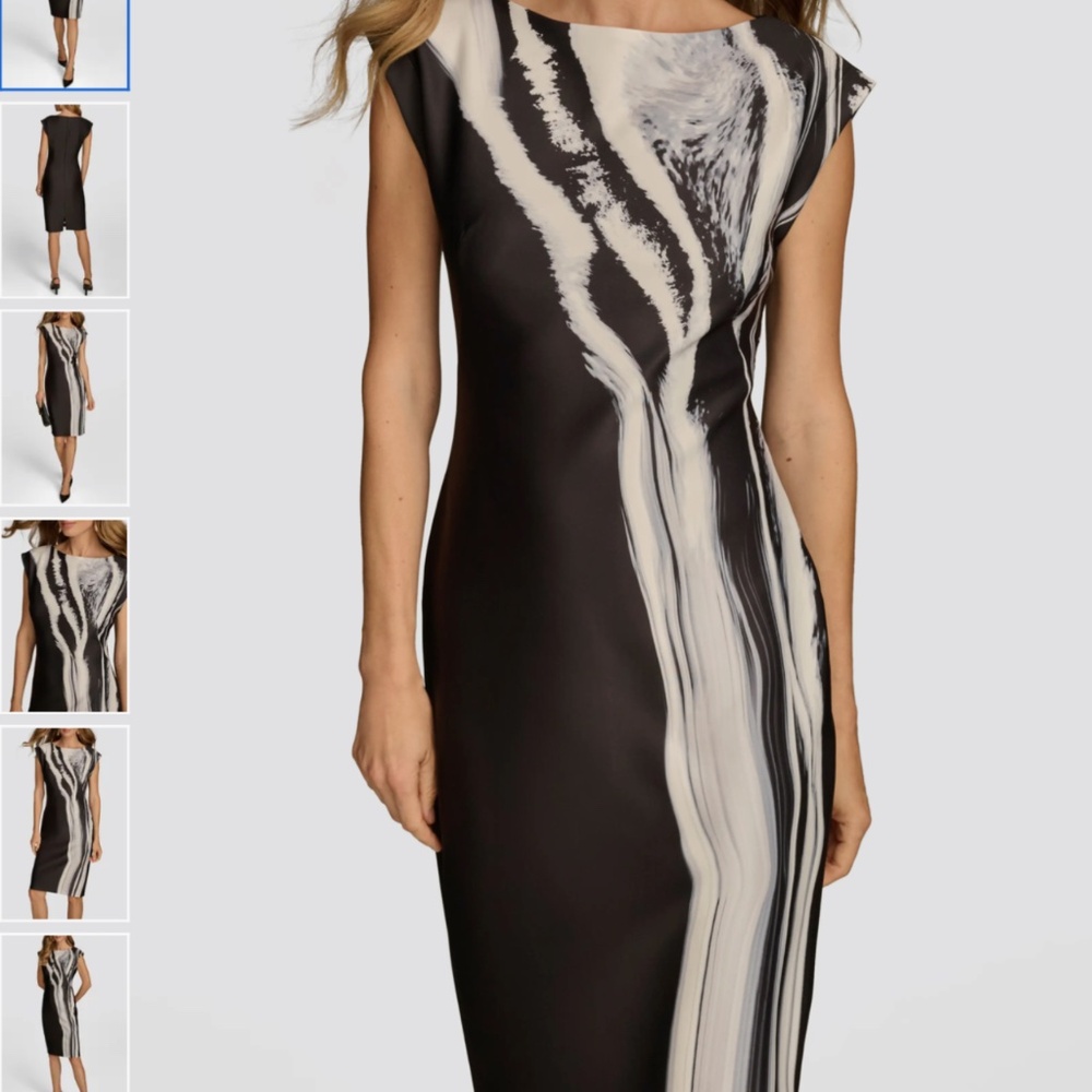 Donna Karan Black and White Midi Sheath Dress